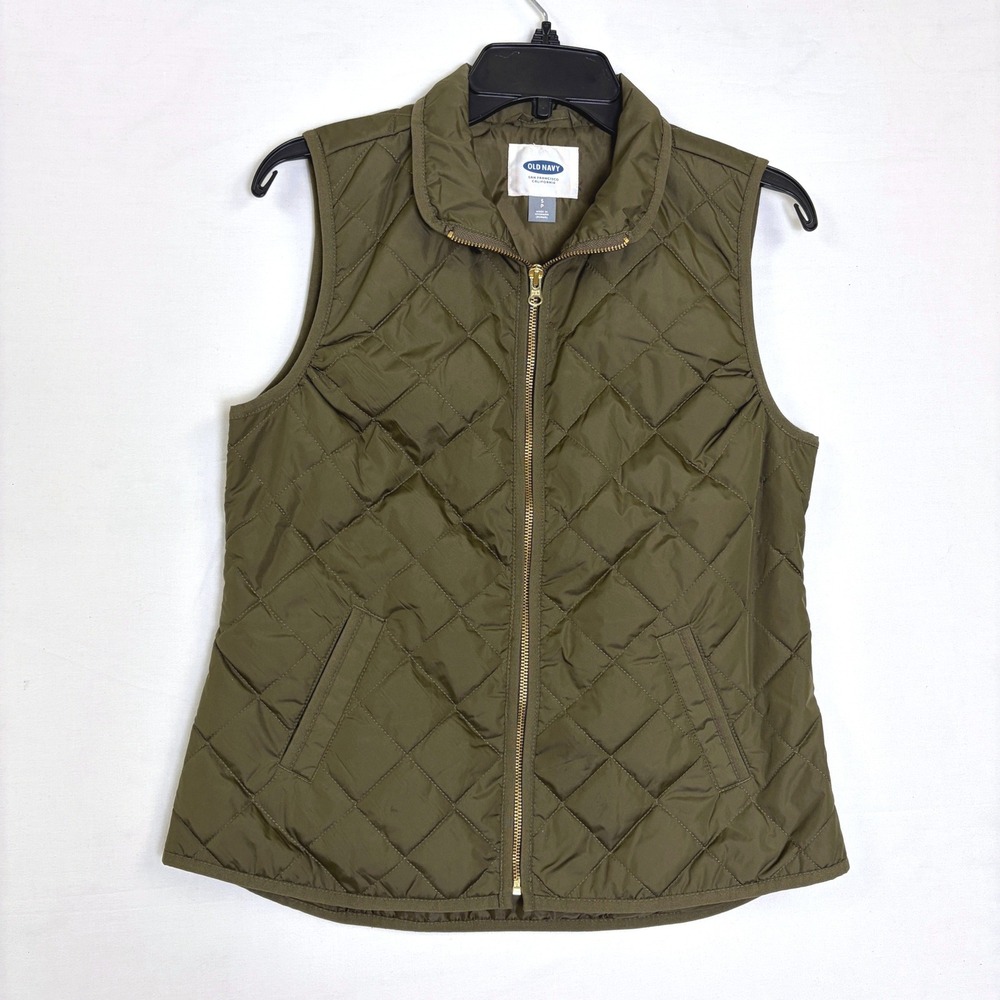 Old Navy Quilted Puffer Vest Bundle Lot 2 Olive Green Navy Zip Small Preppy - Picture 2 of 15
